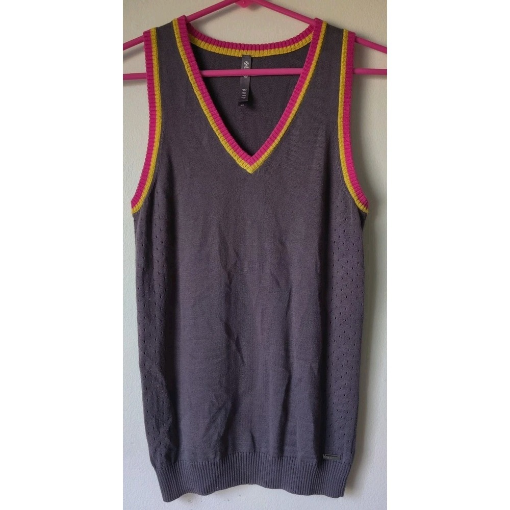 Lija Golf Breathable Graphite Gray V-neck Sweater Vest Pink/Yellow Trim Size‎ S